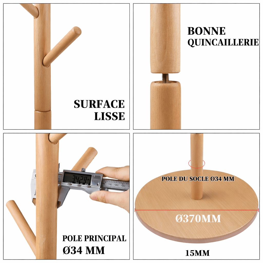 Portemanteau bois massif réglable en hauteur - un rangement efficace et élégant - Aeraly