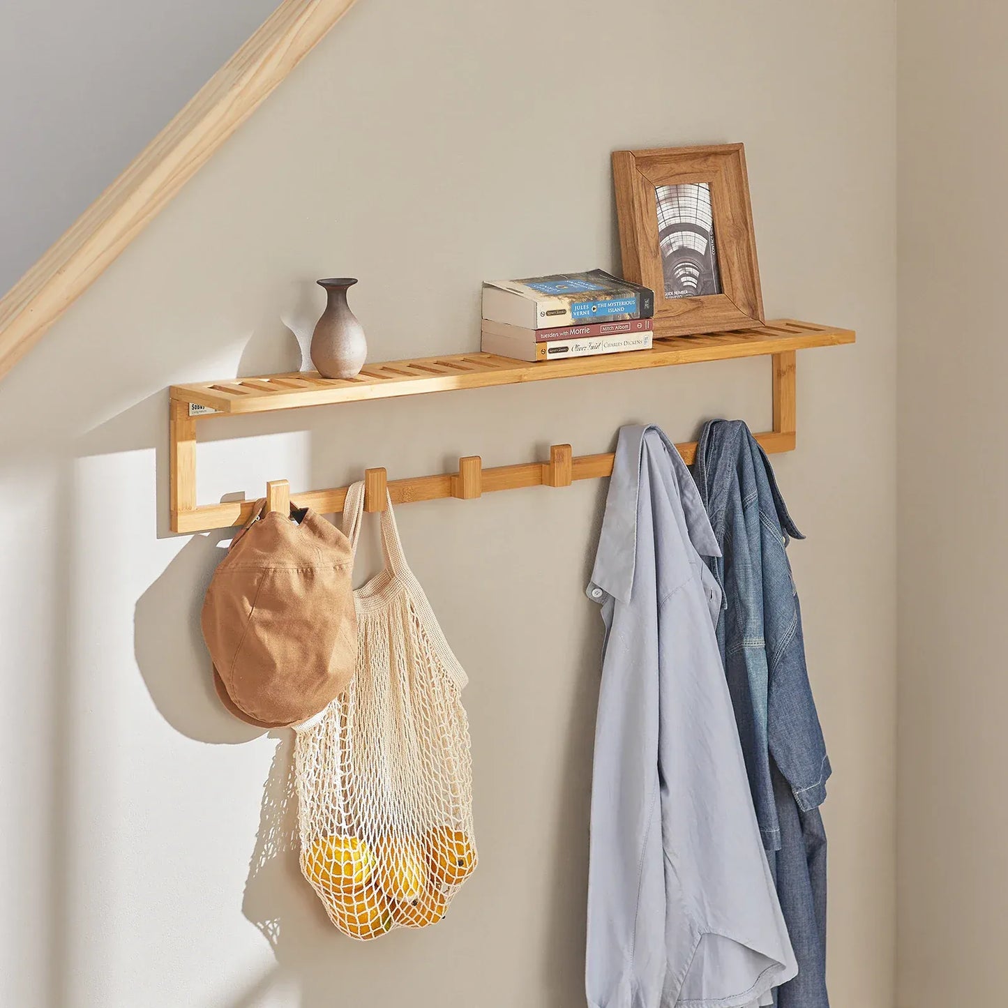 Portemanteau Mural 6 Crochets Bambou - l'organisation pratique et élégante Bois