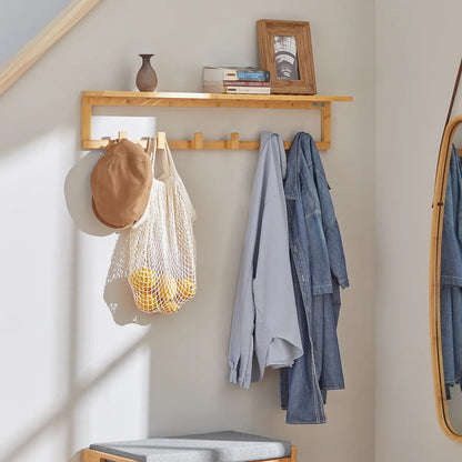Portemanteau Mural 6 Crochets Bambou - l'organisation pratique et élégante Bois