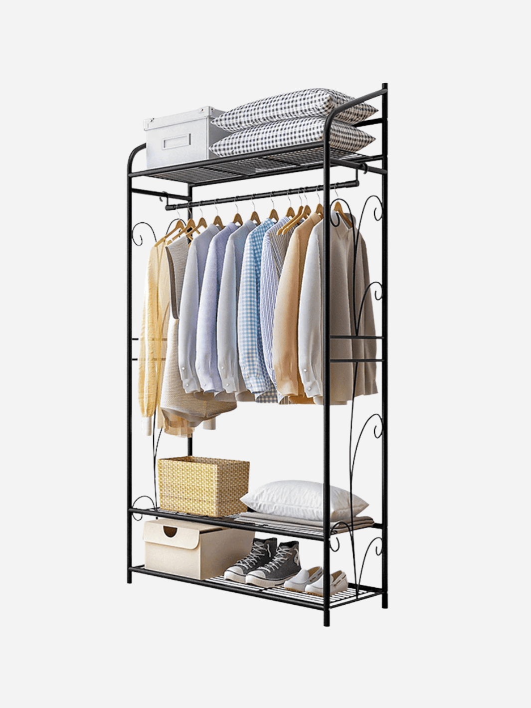 Portemanteau mural métal noir avec étagères à chaussures – rangement complet Noir