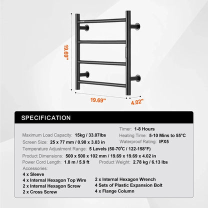 Radiateur Sèche serviettes chauffant mural avec minuterie et LED