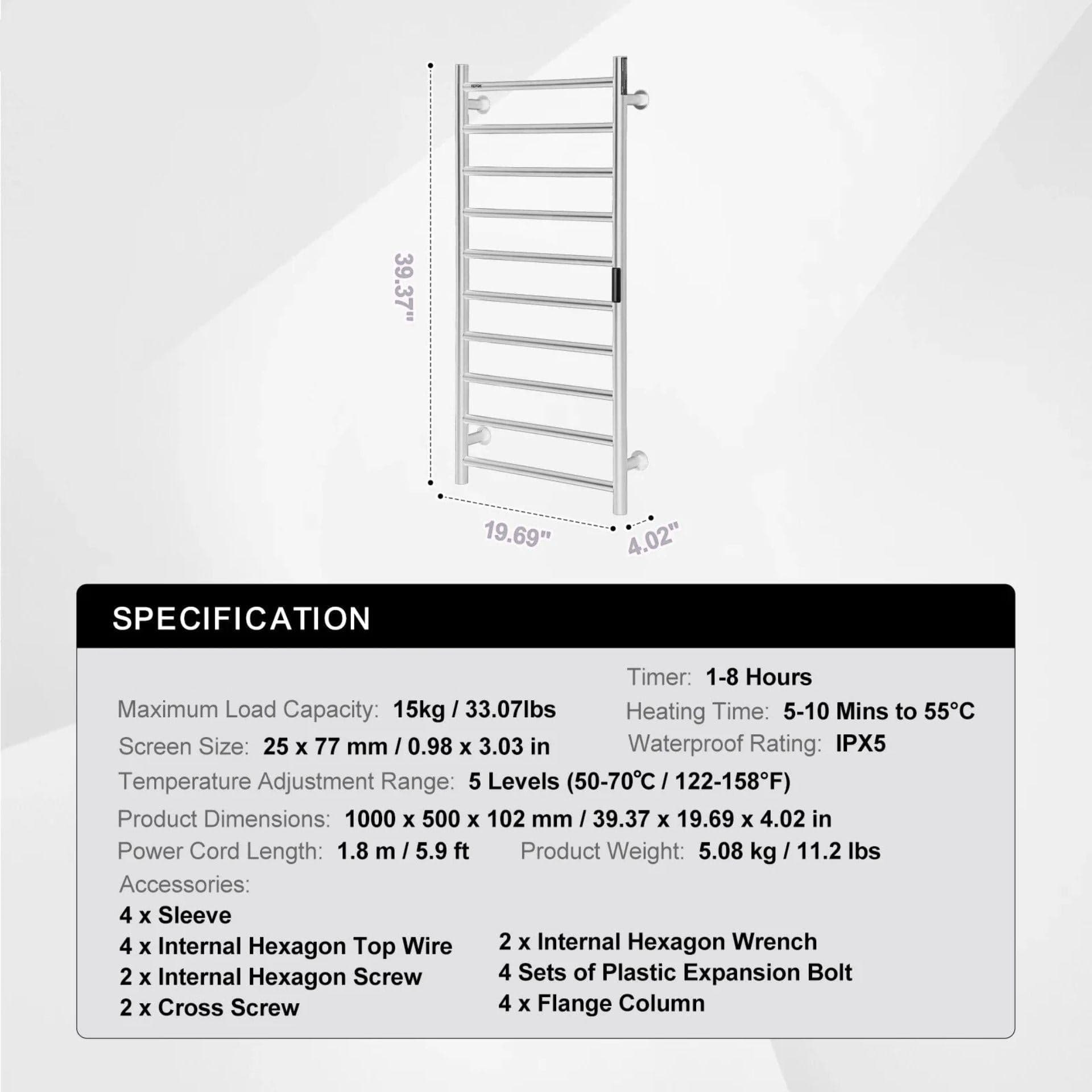 Radiateur Sèche serviettes chauffant mural avec minuterie et LED