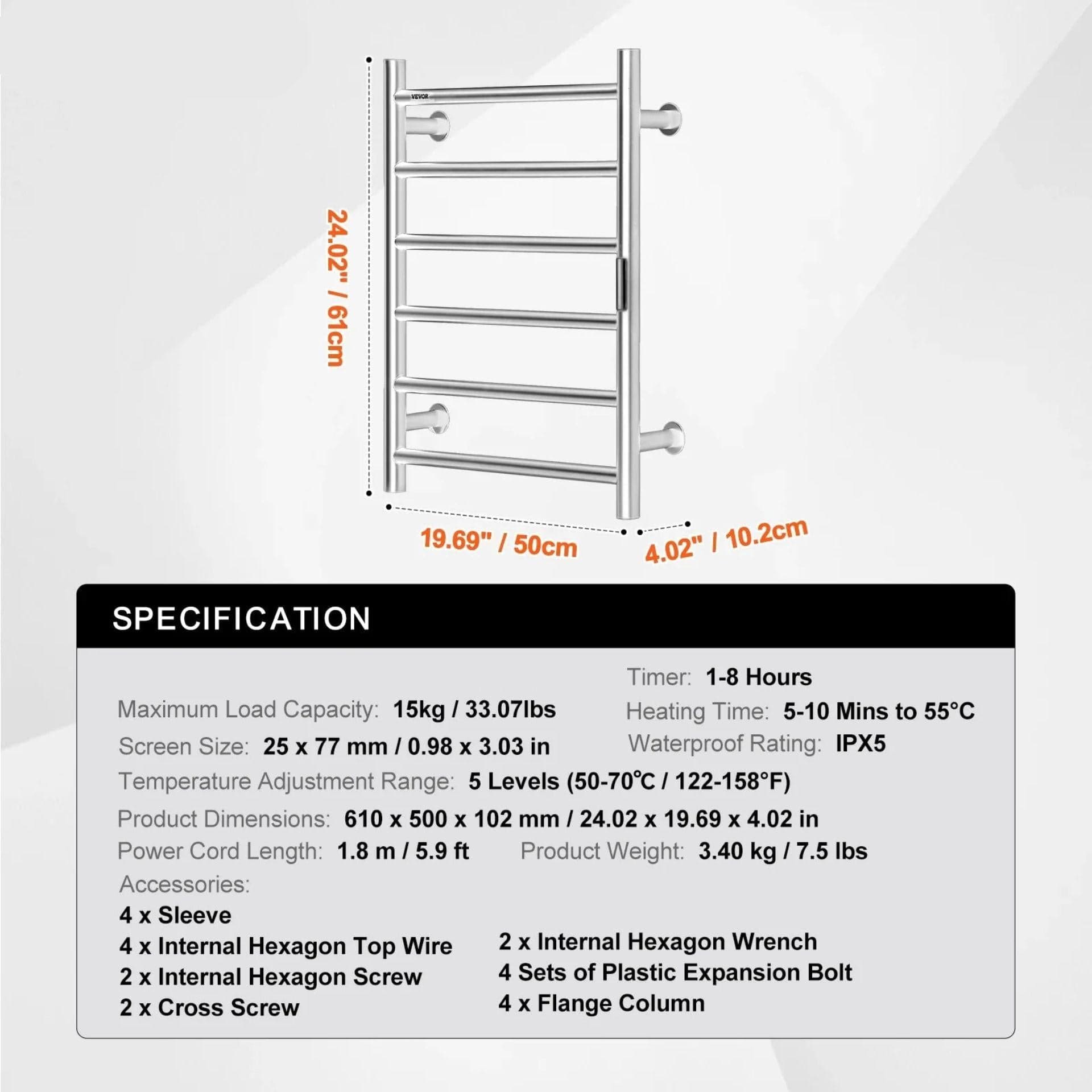 Radiateur Sèche serviettes chauffant mural avec minuterie et LED