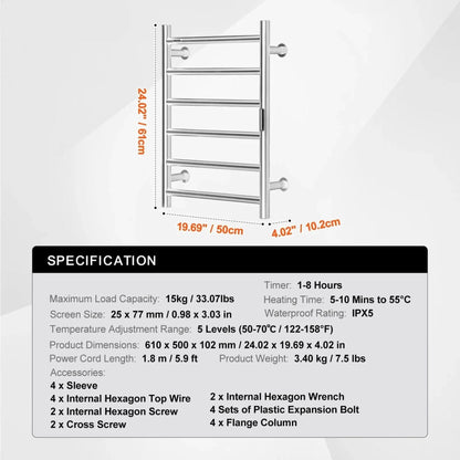 Radiateur Sèche serviettes chauffant mural avec minuterie et LED