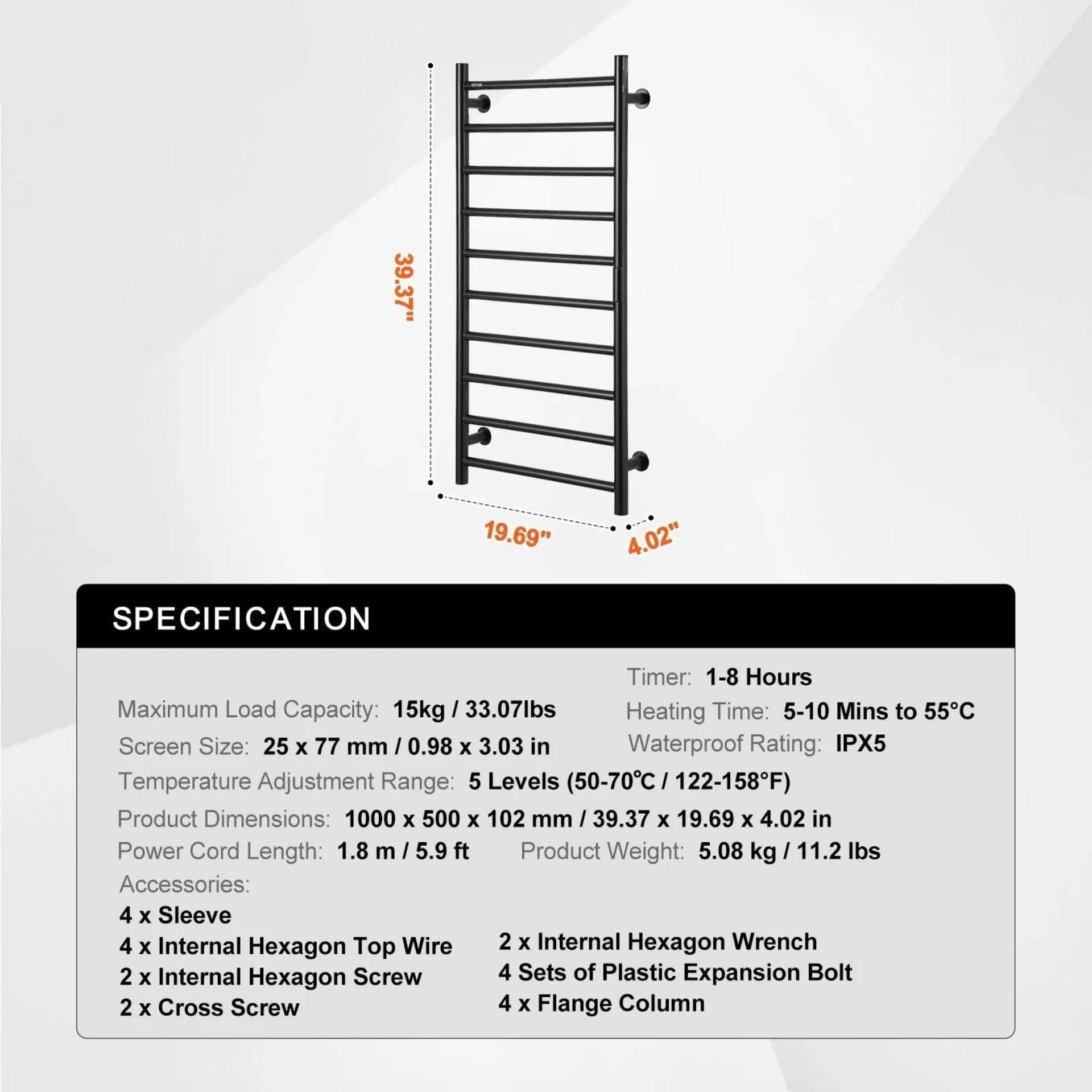 Radiateur Sèche serviettes chauffant mural avec minuterie et LED