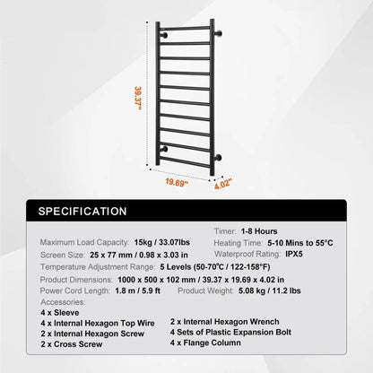 Radiateur Sèche serviettes chauffant mural avec minuterie et LED