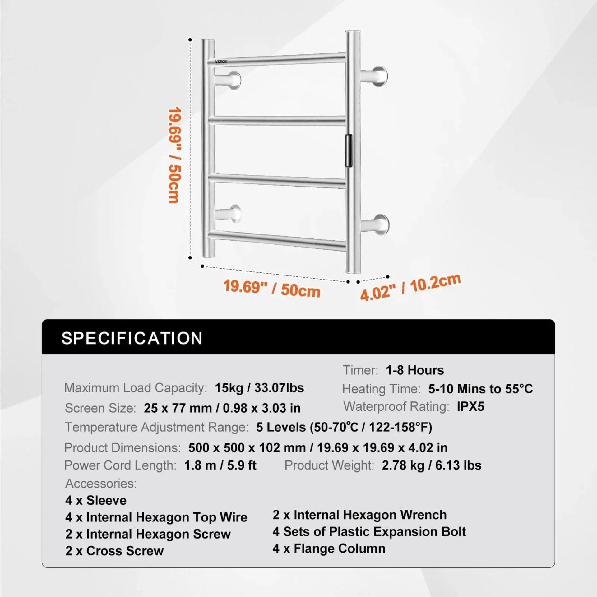 Radiateur Sèche serviettes chauffant mural avec minuterie et LED