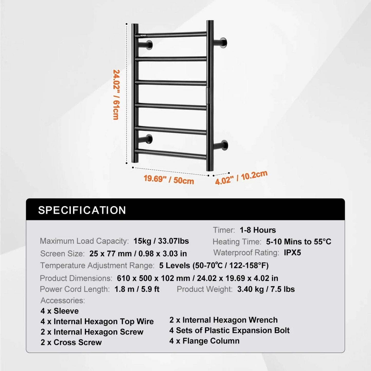 Radiateur Sèche serviettes chauffant mural avec minuterie et LED
