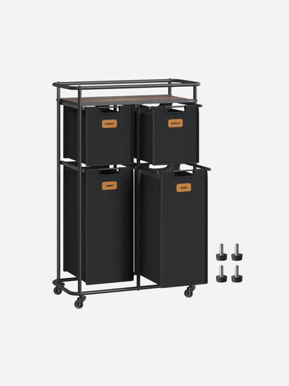 Rangement pour linge sale 150L avec 4 sacs amovibles Noir