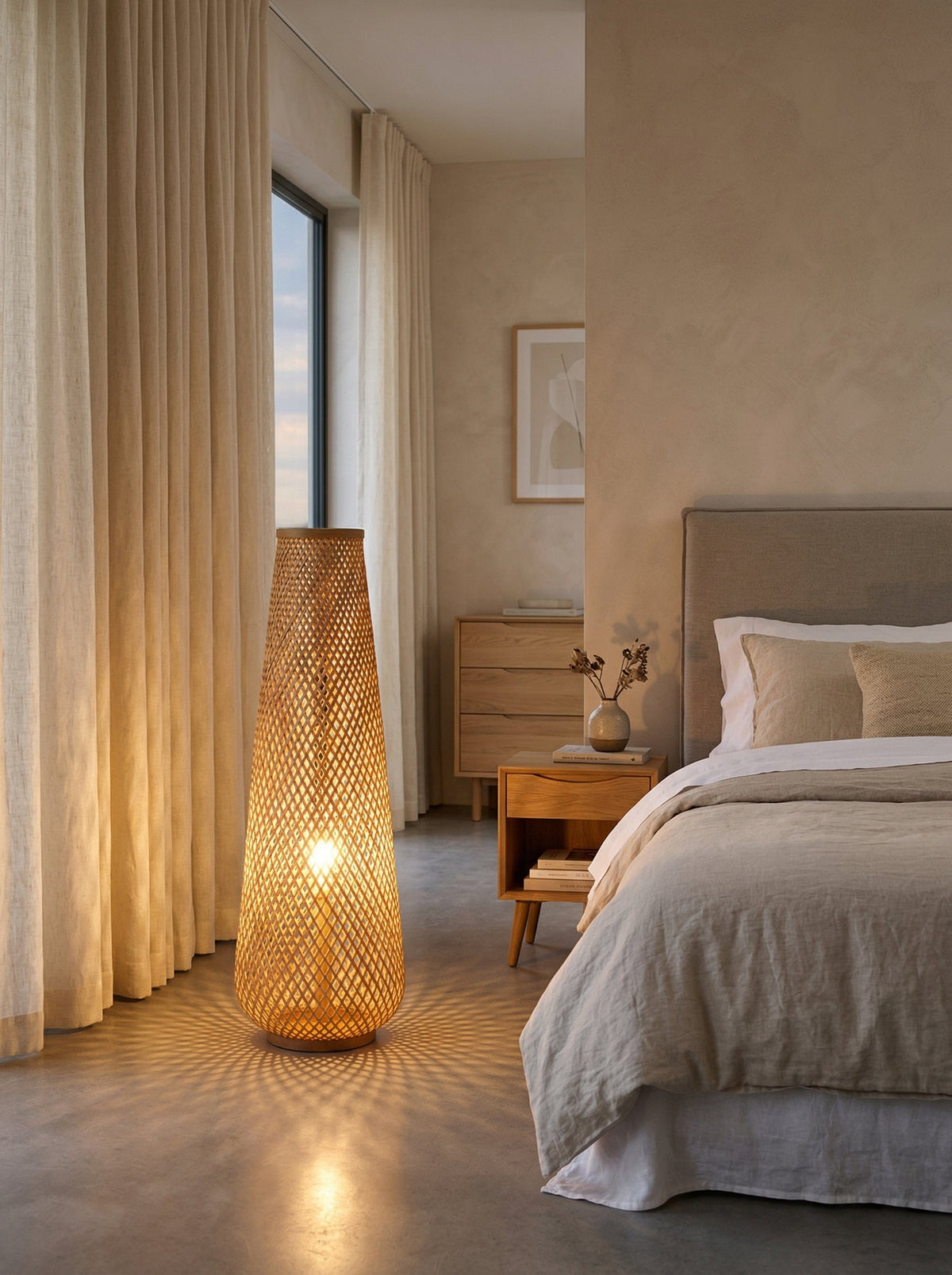 Lampadaire tressé en rotin VIMEA