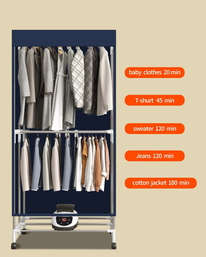 Sèche-linge électrique portable 1500W grande capacité Bleu