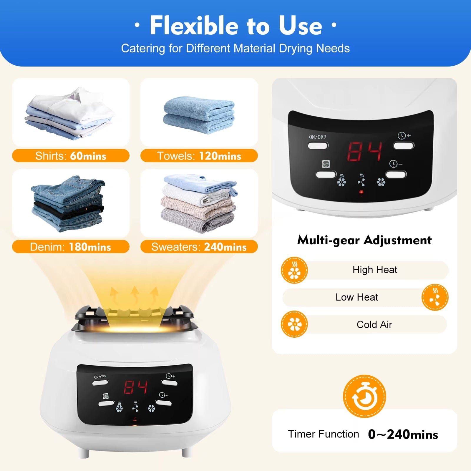 Sèche-linge portatif électrique – compact, puissant et silencieux Bleu