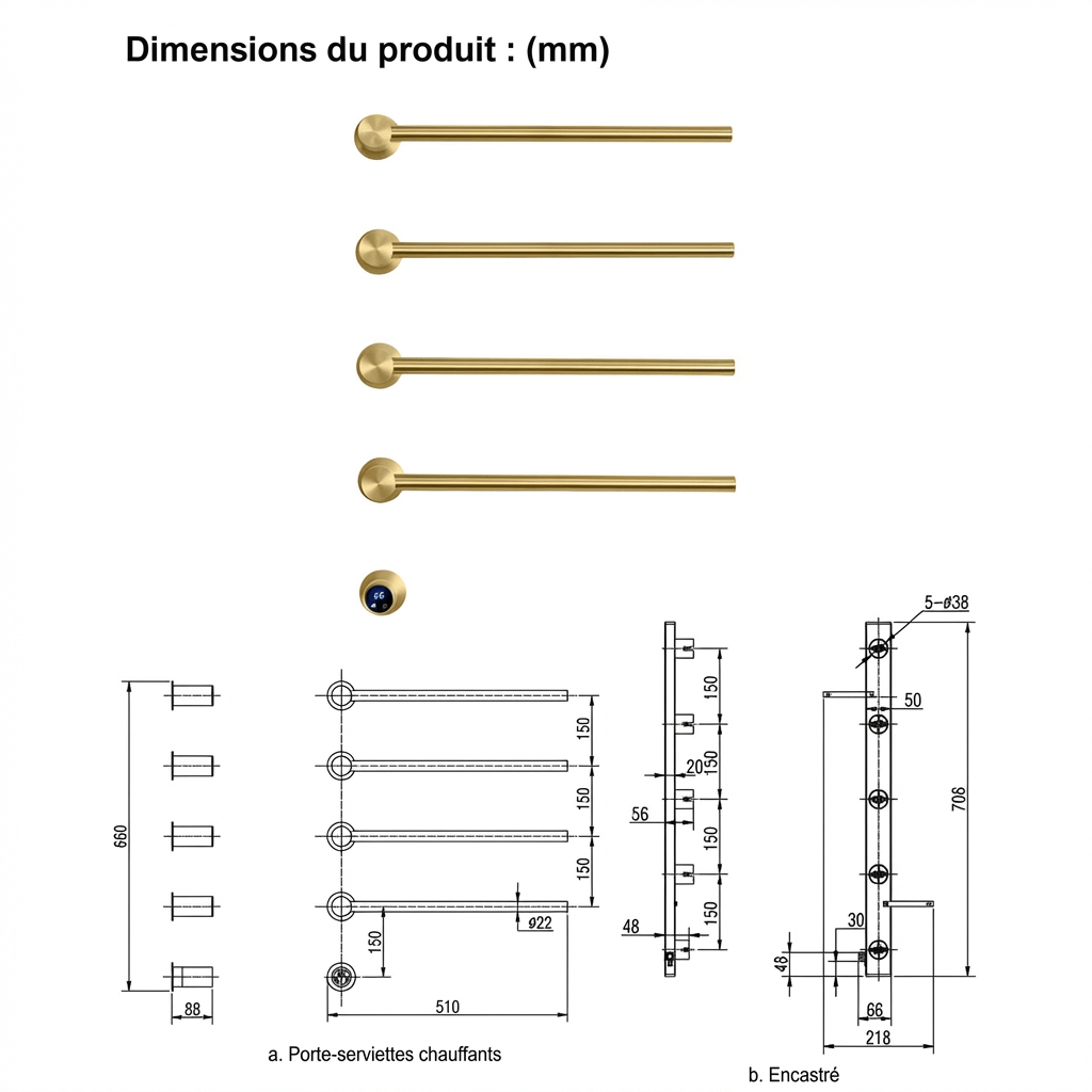 Sèche-serviette design électrique mural – Chauffage intelligent (Copie)