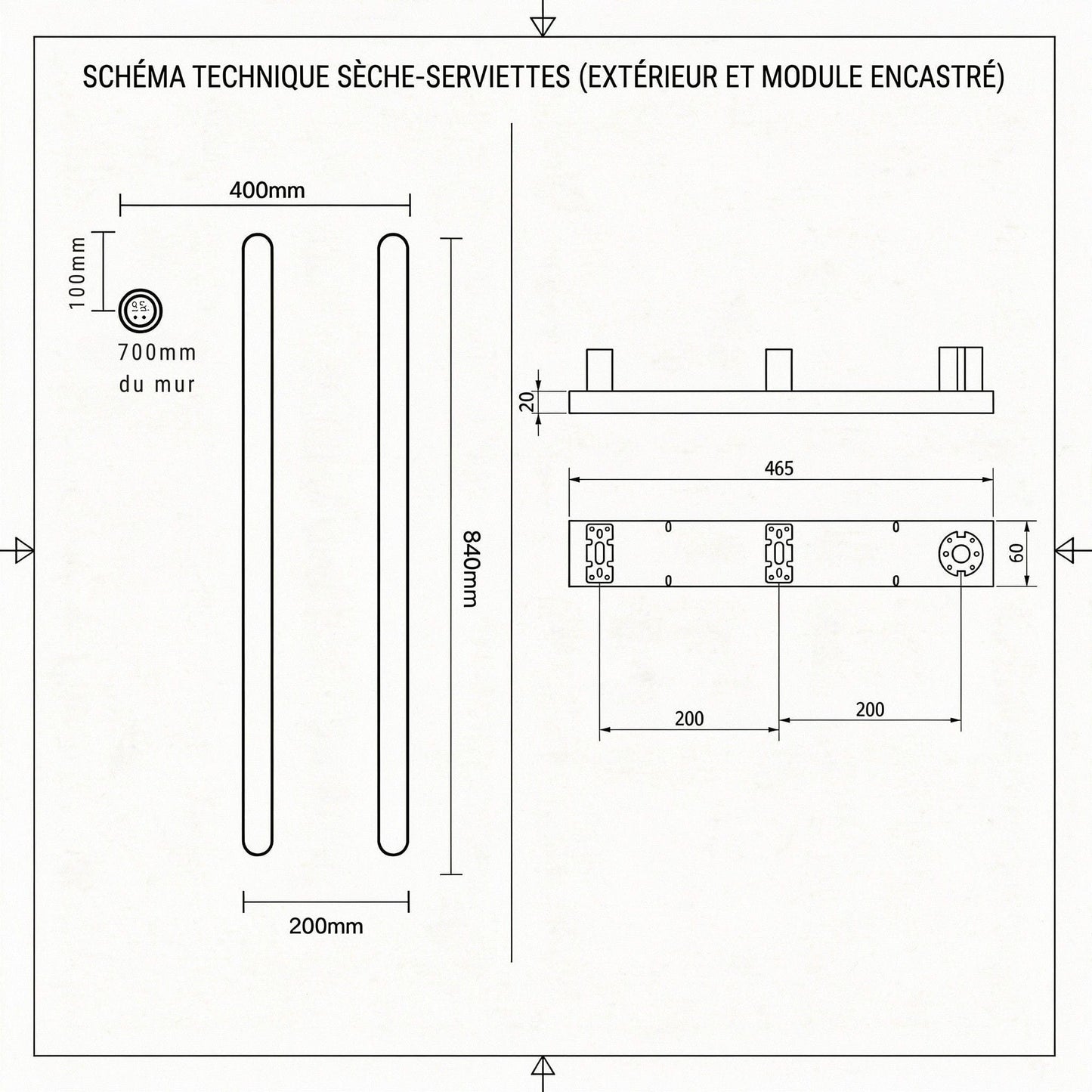 Sèche-serviette électrique design WiFi 80W – mural, discret et élégant