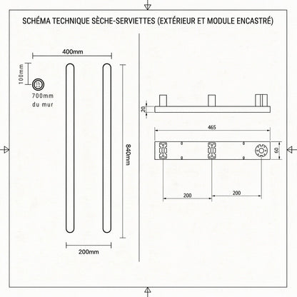 Sèche-serviette électrique design WiFi 80W – mural, discret et élégant