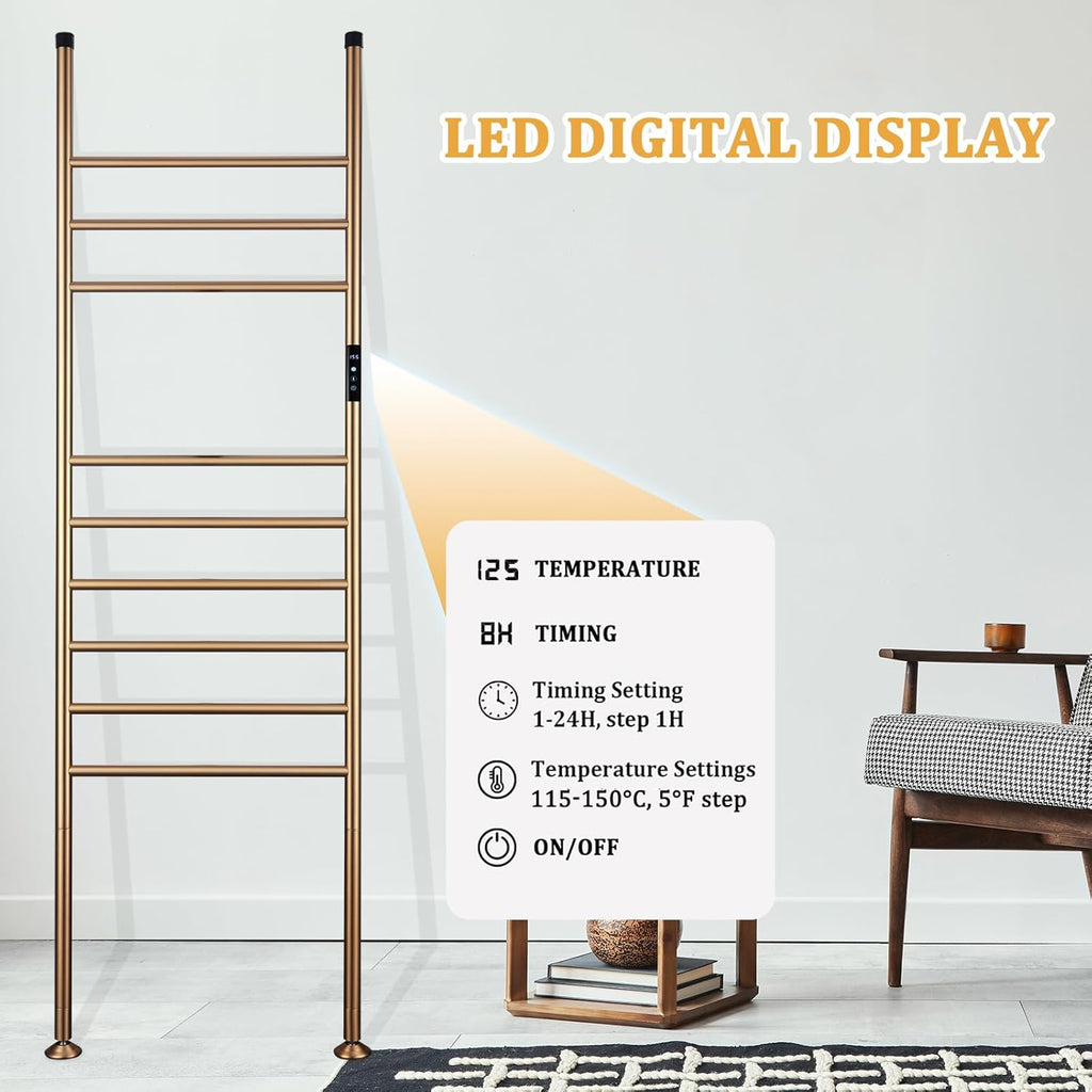 Sèche-Serviette sur Pied Électrique - Style Échelle - 110W Or Brossé Aeraly