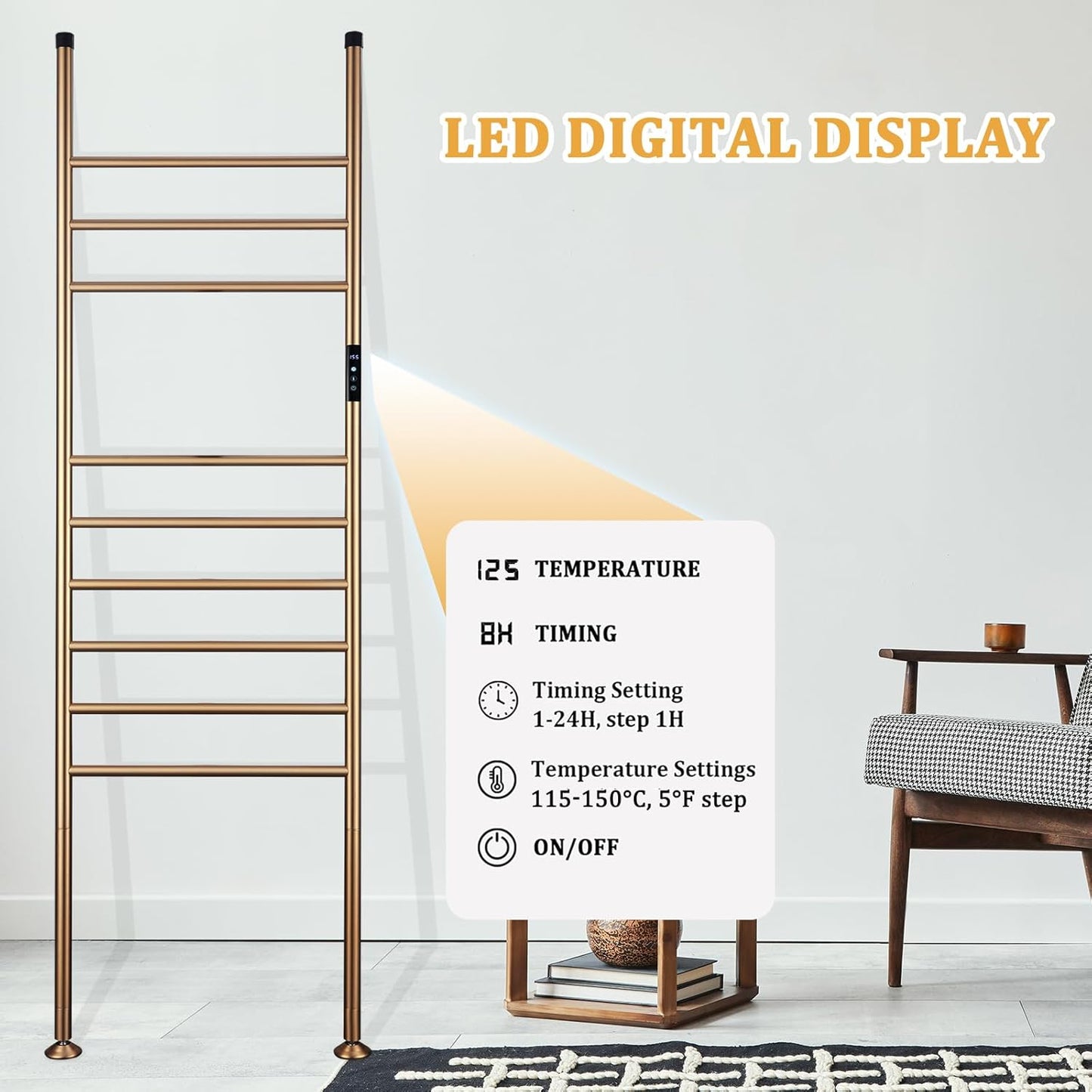 Sèche-Serviette sur Pied Électrique - Style Échelle - 110W Or Brossé Aeraly