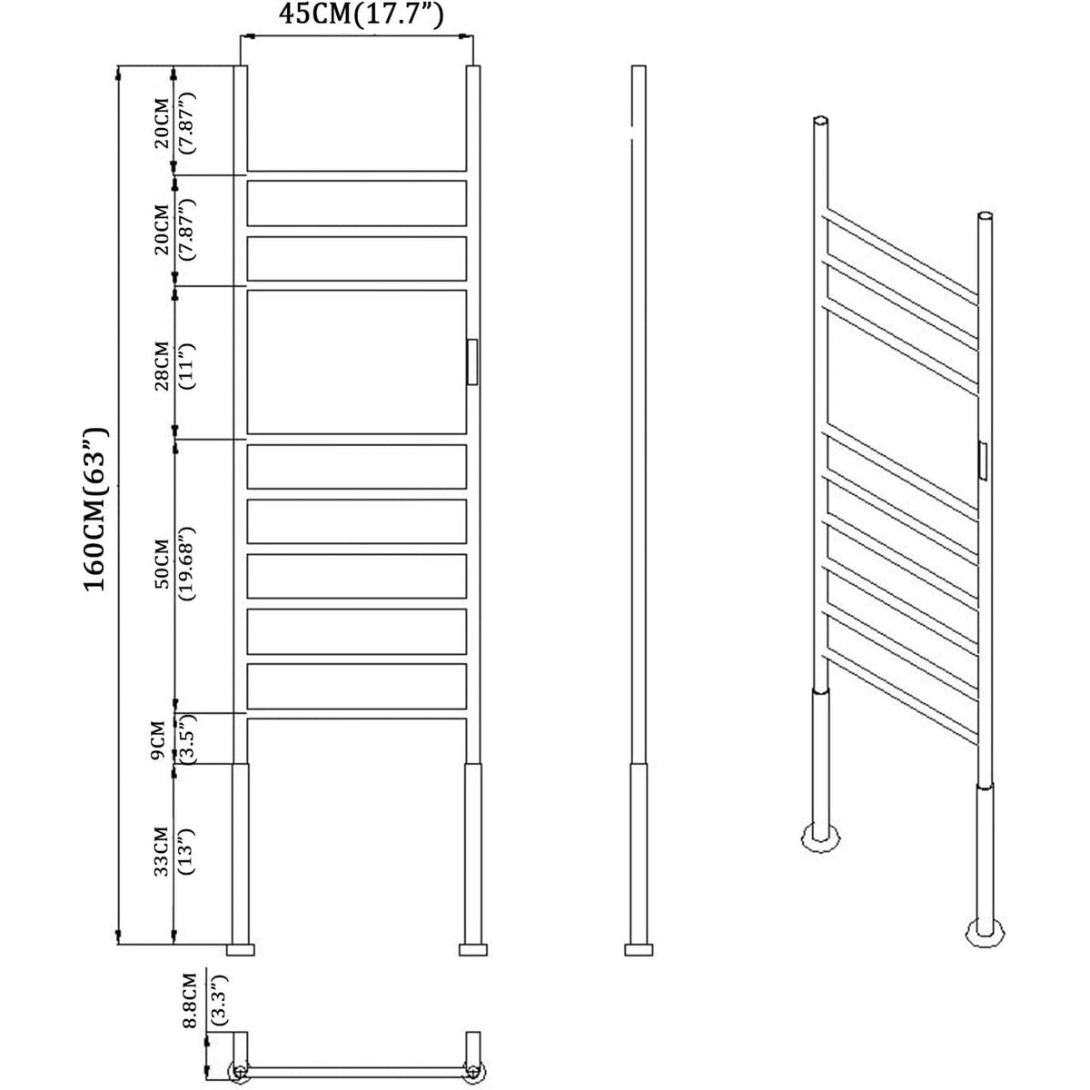 Sèche-Serviette sur Pied Électrique - Style Échelle - 110W Or Brossé Aeraly