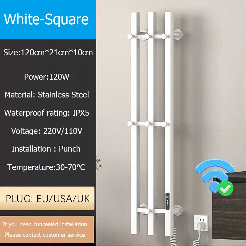 Sèche-serviettes chauffant mural salle de bain 120W 220V EU / Droite / Blanc-Tube Carré