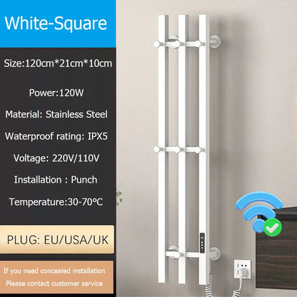 Sèche-serviettes chauffant mural salle de bain 120W 220V EU / Droite / Blanc-Tube Carré