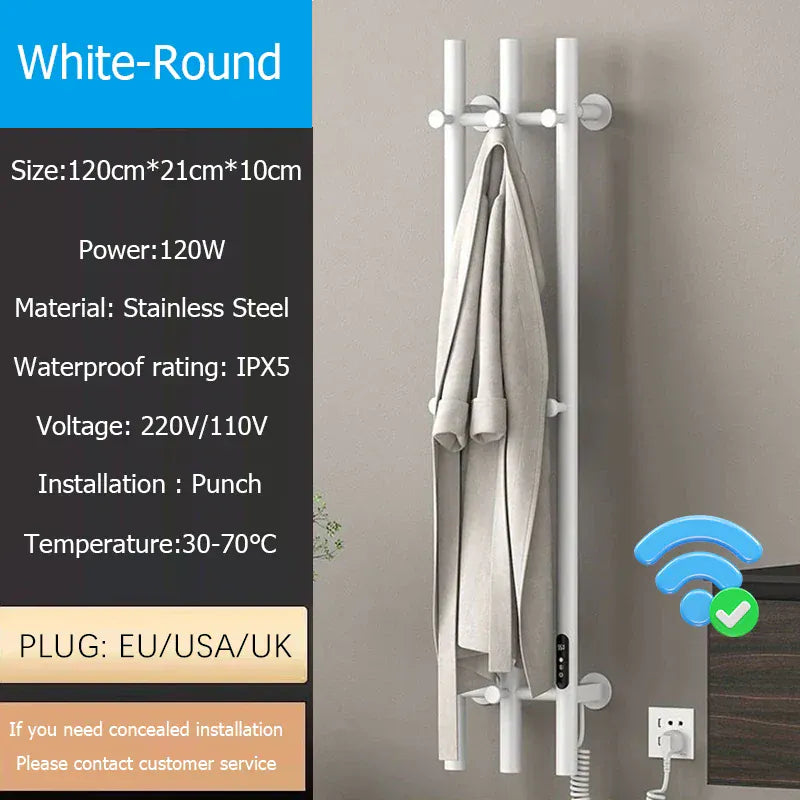 Sèche-serviettes chauffant mural salle de bain 120W 220V EU / Droite / Blanc-Tube Rond