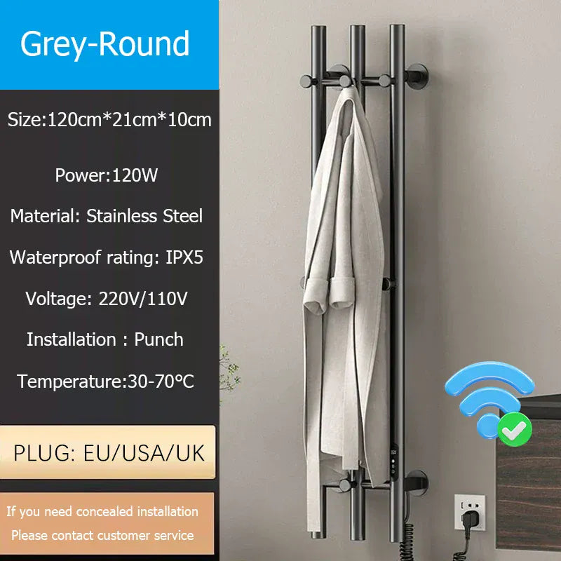 Sèche-serviettes chauffant mural salle de bain 120W 220V EU / Droite / Gris-Tube Rond