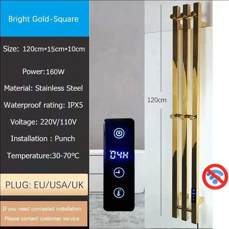 Sèche-serviettes chauffant mural salle de bain 120W 220V EU / Droite / Or-Tube Carré