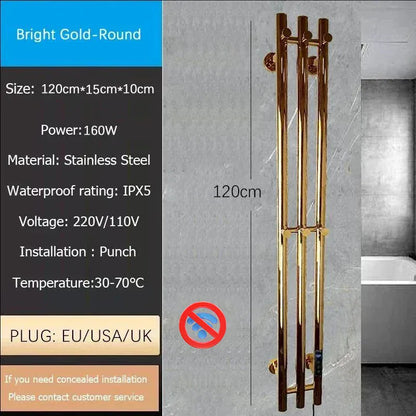 Sèche-serviettes chauffant mural salle de bain 120W 220V EU / Droite / Or-Tube Rond
