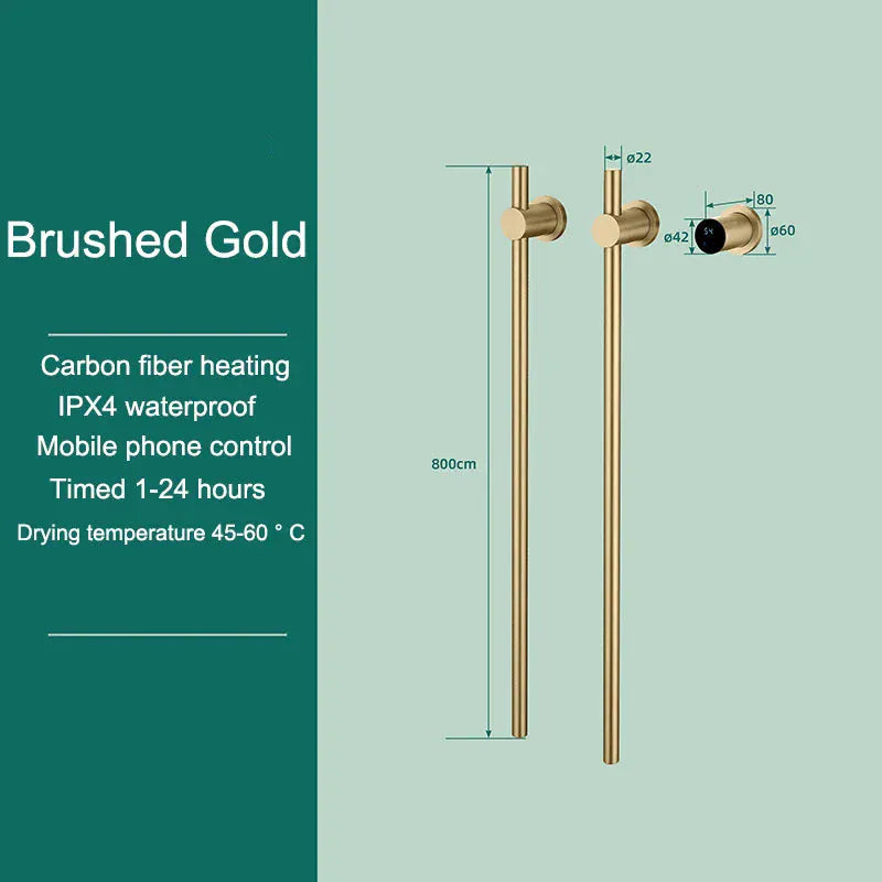 Sèche-serviettes chauffant salle de bain fibre carbone 220V / Brossé Or-2 Bar