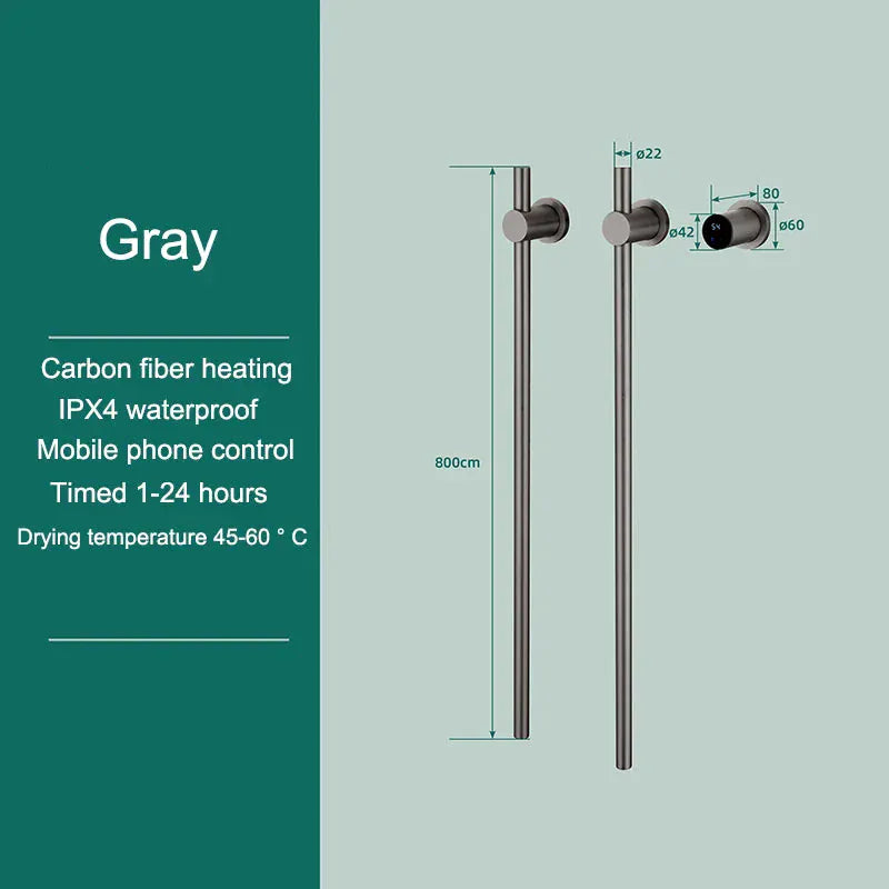 Sèche-serviettes chauffant salle de bain fibre carbone 220V / Gris-2 Bar