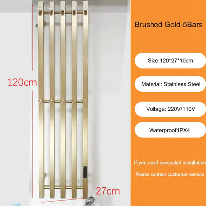 Sèche-serviettes électrique salle de bains 220V EU / Brossé Or-5Bars-Tube Carré