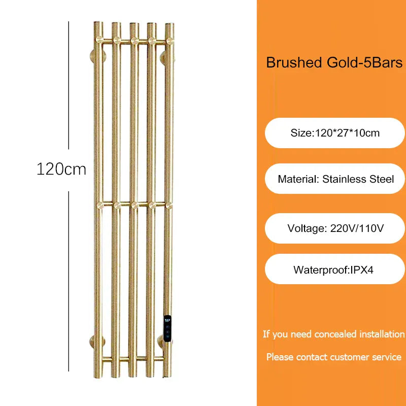 Sèche-serviettes électrique salle de bains 220V EU / Brossé Or-5Bars-Tube Rond