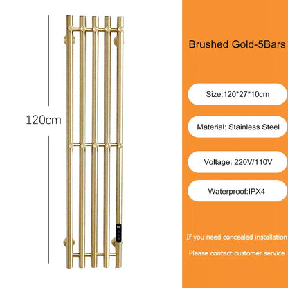 Sèche-serviettes électrique salle de bains 220V EU / Brossé Or-5Bars-Tube Rond
