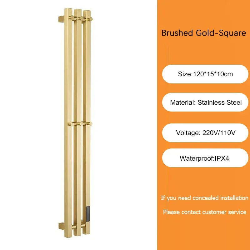 Sèche-serviettes électrique salle de bains 220V EU / Brossé Or-Tube Carré