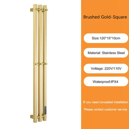 Sèche-serviettes électrique salle de bains 220V EU / Brossé Or-Tube Carré