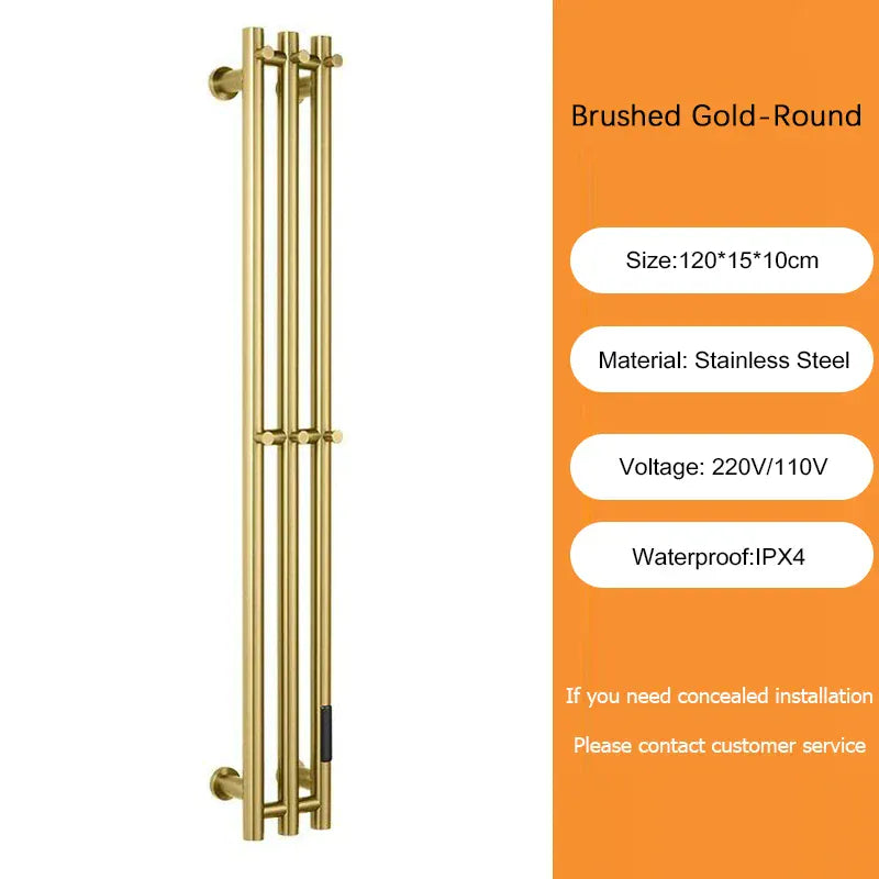 Sèche-serviettes électrique salle de bains 220V EU / Brossé Or-Tube Rond