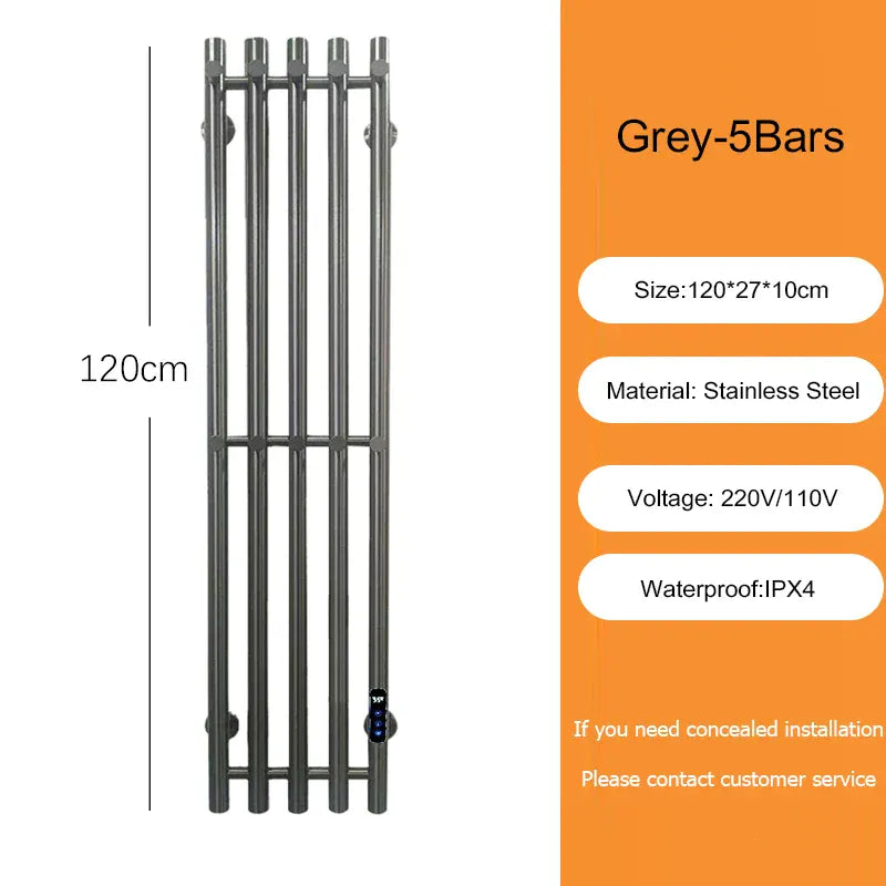 Sèche-serviettes électrique salle de bains 220V EU / Gris-5 Bars-Tube Rond