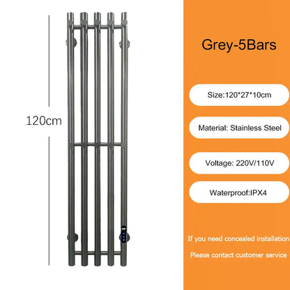 Sèche-serviettes électrique salle de bains 220V EU / Gris-5 Bars-Tube Rond