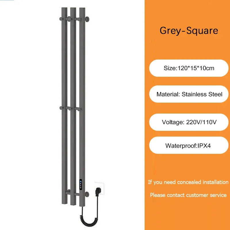 Sèche-serviettes électrique salle de bains 220V EU / Gris-Tube Carré