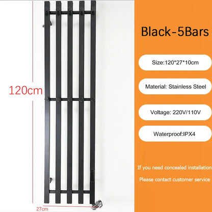 Sèche-serviettes électrique salle de bains 220V EU / Noir-5 Bars-Tube Carré