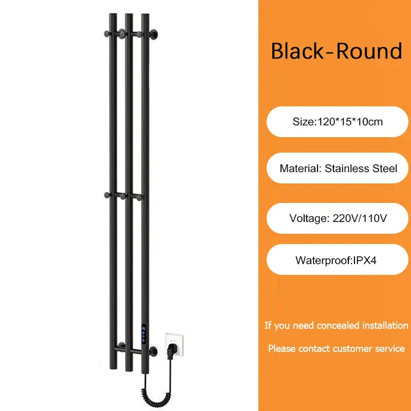 Sèche-serviettes électrique salle de bains 220V EU / Noir-Tube Rond