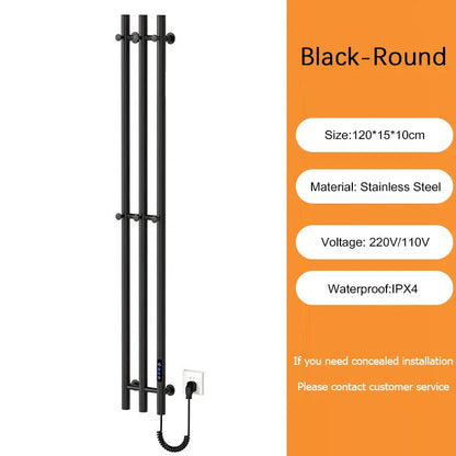 Sèche-serviettes électrique salle de bains 220V EU / Noir-Tube Rond