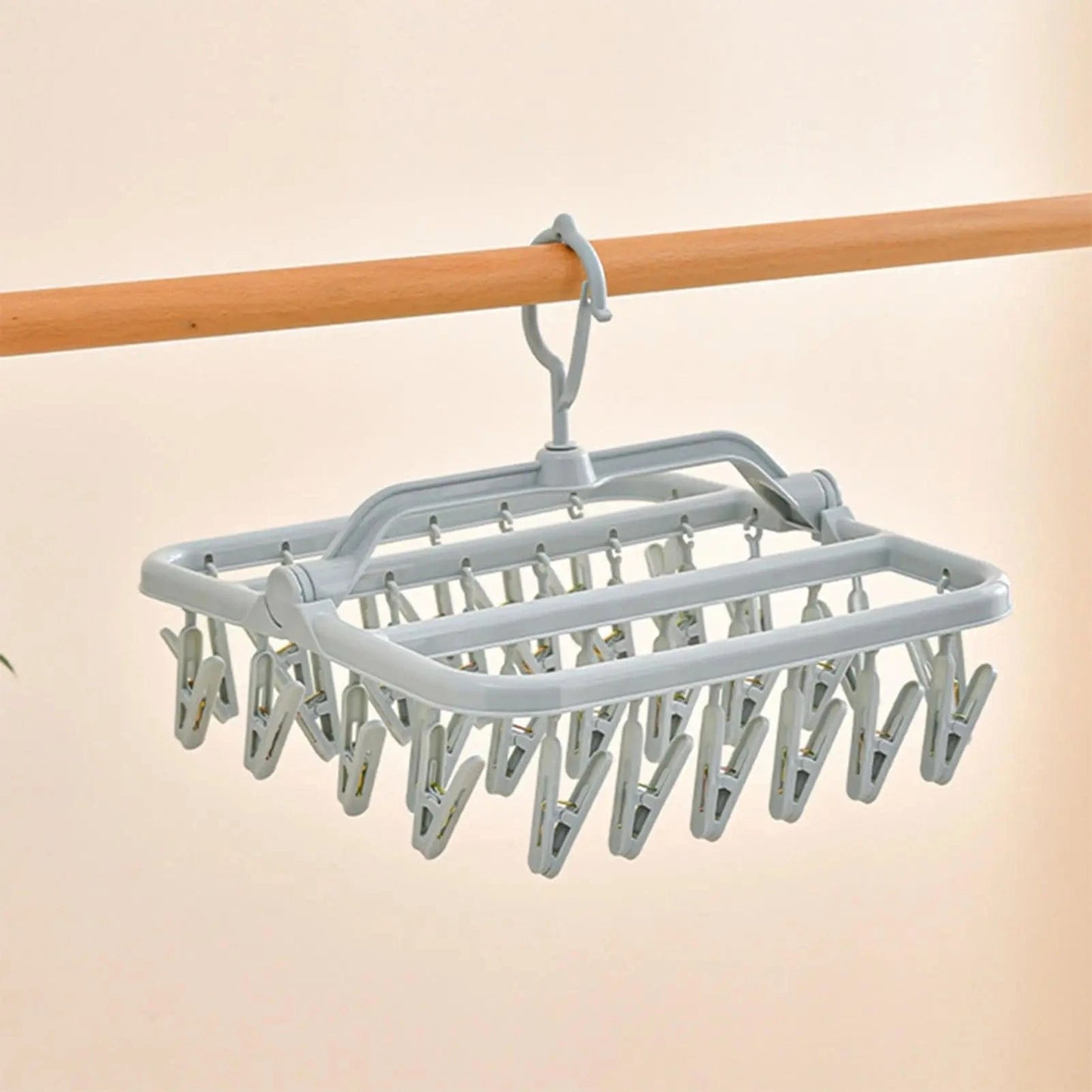 MOD Foldable Drip Hanger with 32 Clips - Plastic Hanging Drying Rack for Clothes Underwear Socks