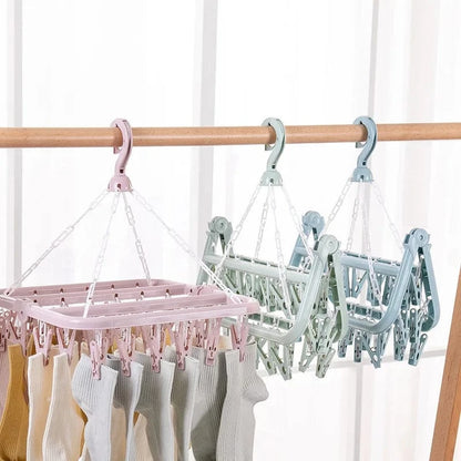 MOD Foldable Drip Hanger with 32 Clips - Plastic Hanging Drying Rack for Clothes Underwear Socks