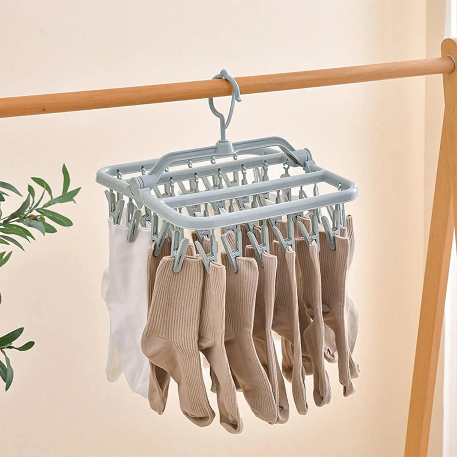 MOD Foldable Drip Hanger with 32 Clips - Plastic Hanging Drying Rack for Clothes Underwear Socks