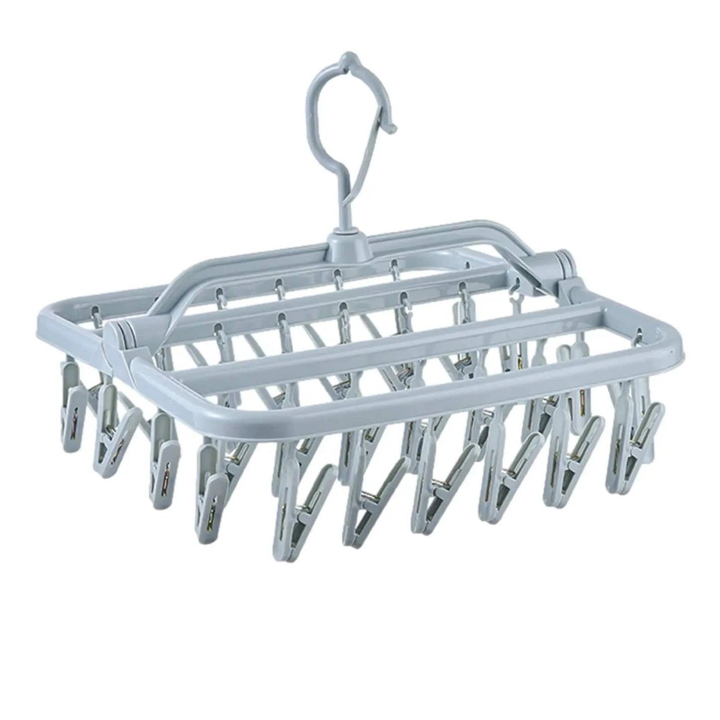 MOD Foldable Drip Hanger with 32 Clips - Plastic Hanging Drying Rack for Clothes Underwear Socks Blue