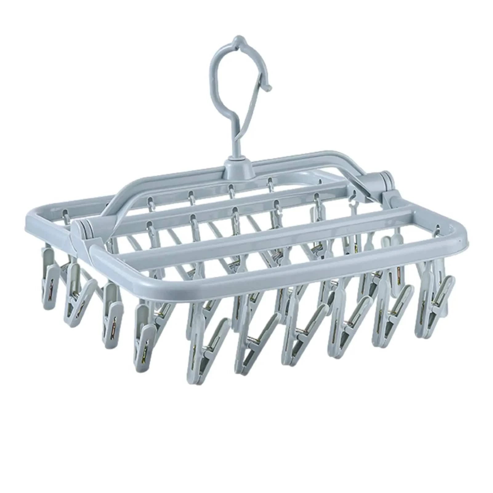 MOD Foldable Drip Hanger with 32 Clips - Plastic Hanging Drying Rack for Clothes Underwear Socks Blue