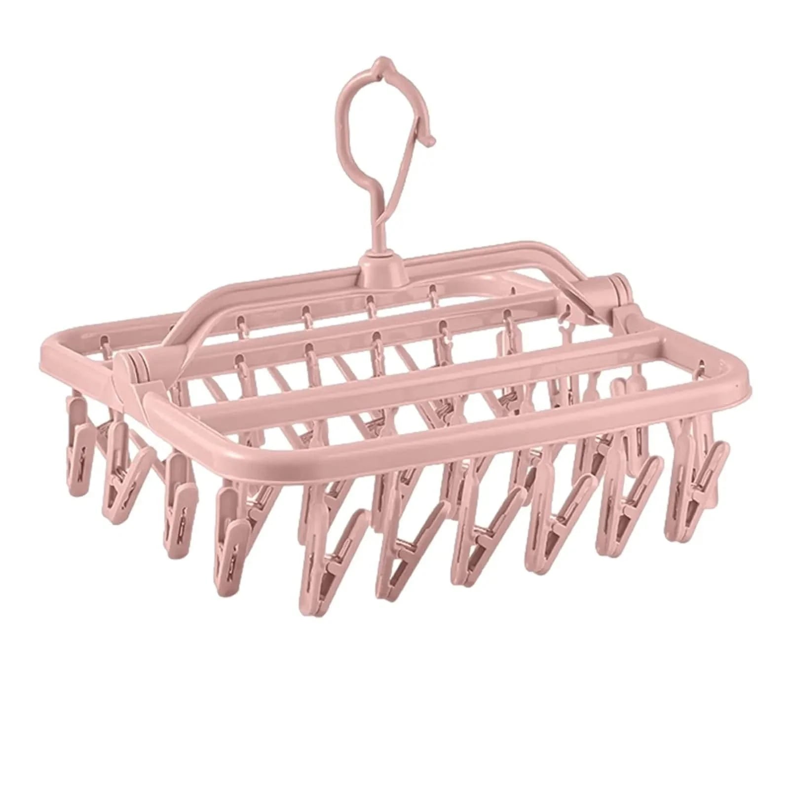 MOD Foldable Drip Hanger with 32 Clips - Plastic Hanging Drying Rack for Clothes Underwear Socks Pink