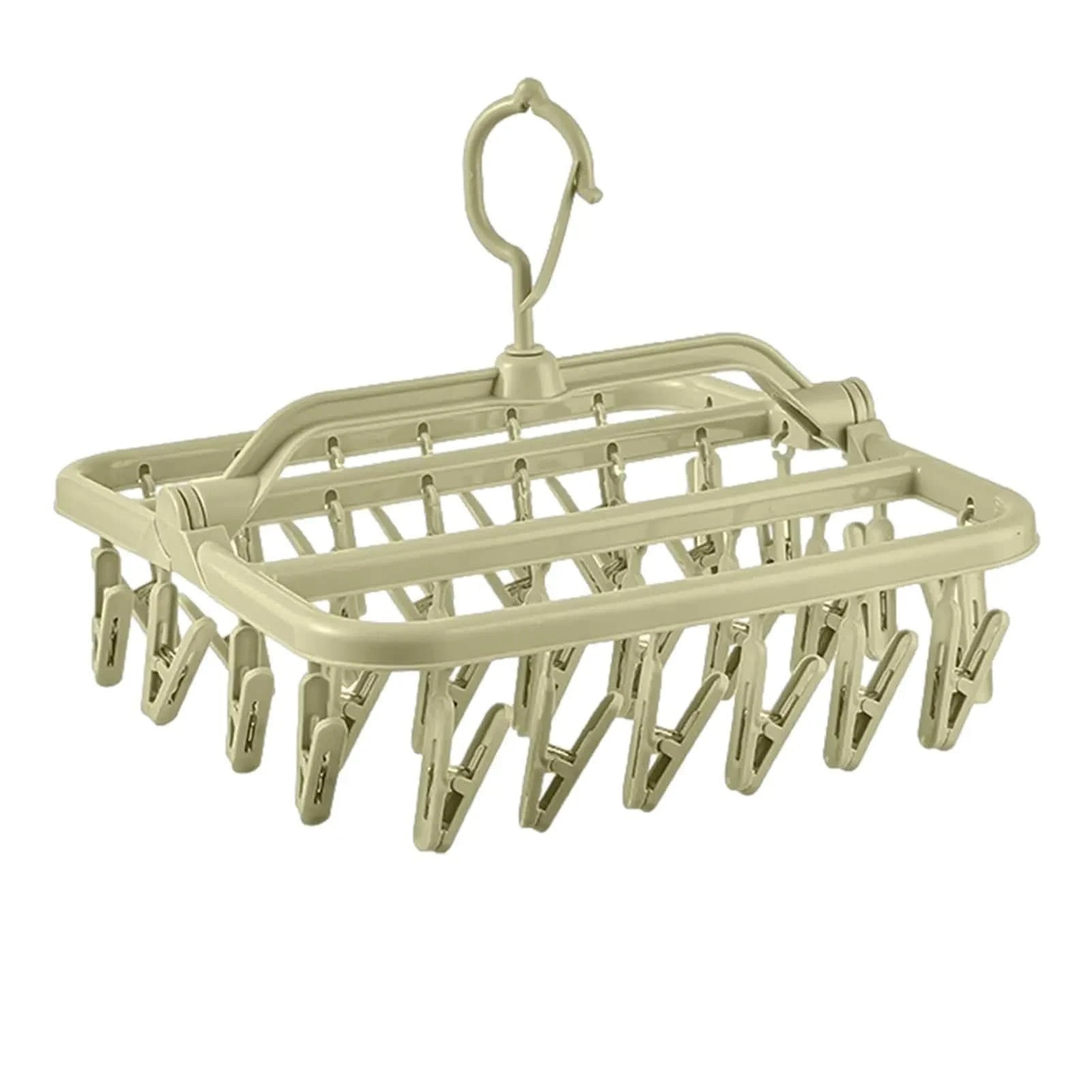 MOD Foldable Drip Hanger with 32 Clips - Plastic Hanging Drying Rack for Clothes Underwear Socks Green