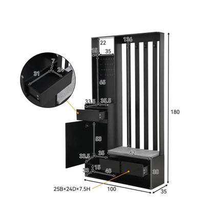 White Compact Wardrobe Set Hallway Wardrobe with Bench 4 Hooks Doors Drawers 100×180×35 cm W×H×H